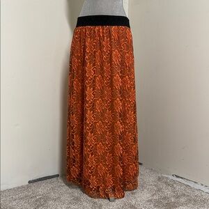LuLaRoe Black and Orange Floral Maxi Lucy Skirt
